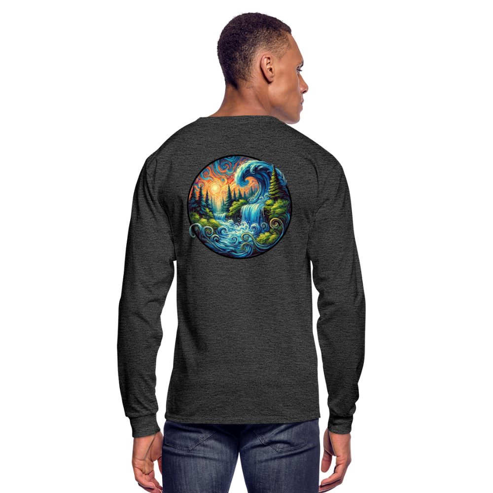 Men's Waterfall Graphic Long Sleeve Shirt with Logo - heather black