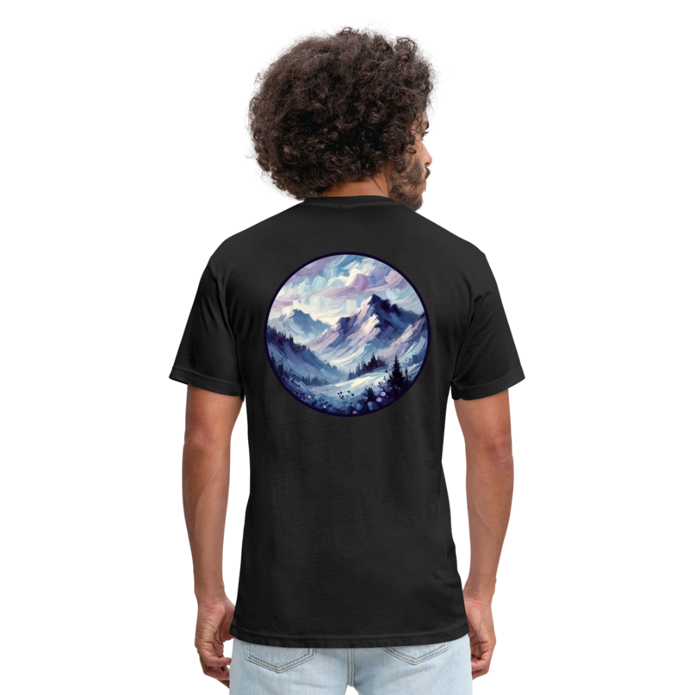 Lavender Blue Mountain Range Graphic Unisex Fitted Cotton/Poly T-Shirt with Logo - black