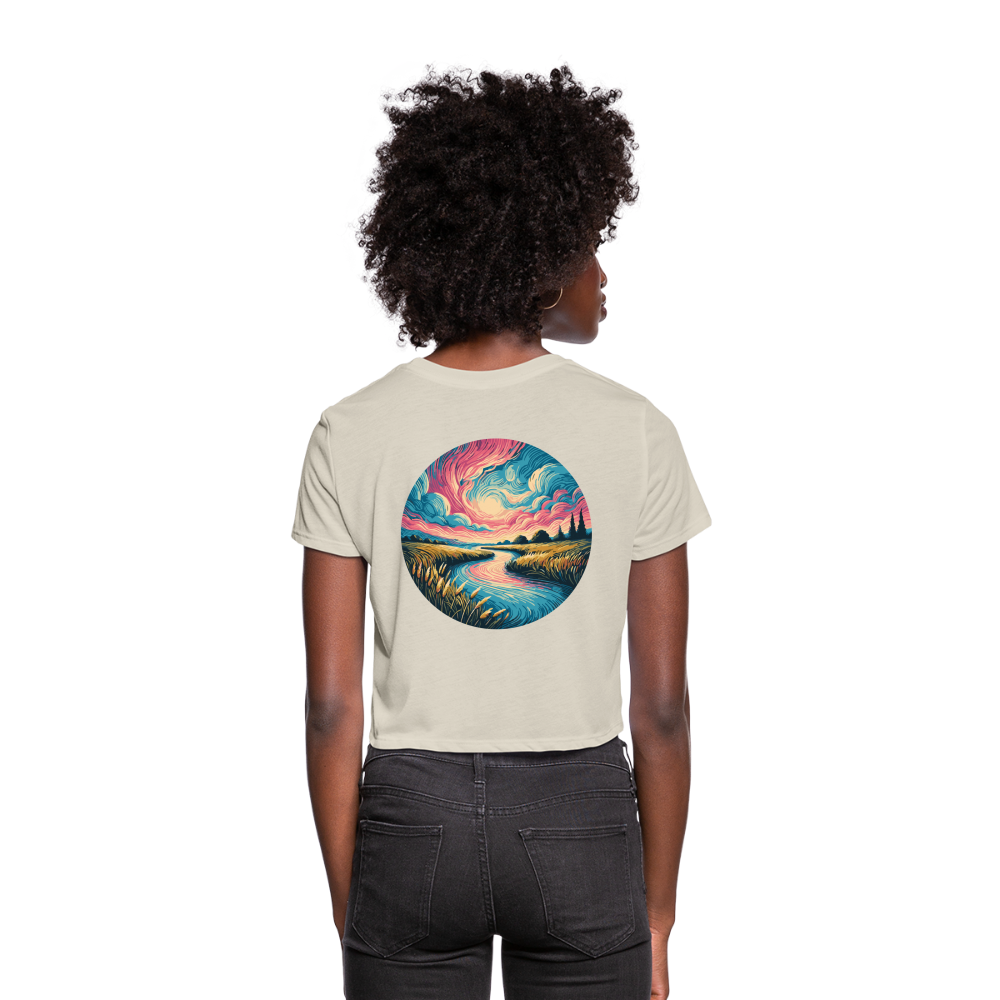 Women's River Pink and Blue Sky Graphic Cropped T-Shirt with Logo - dust