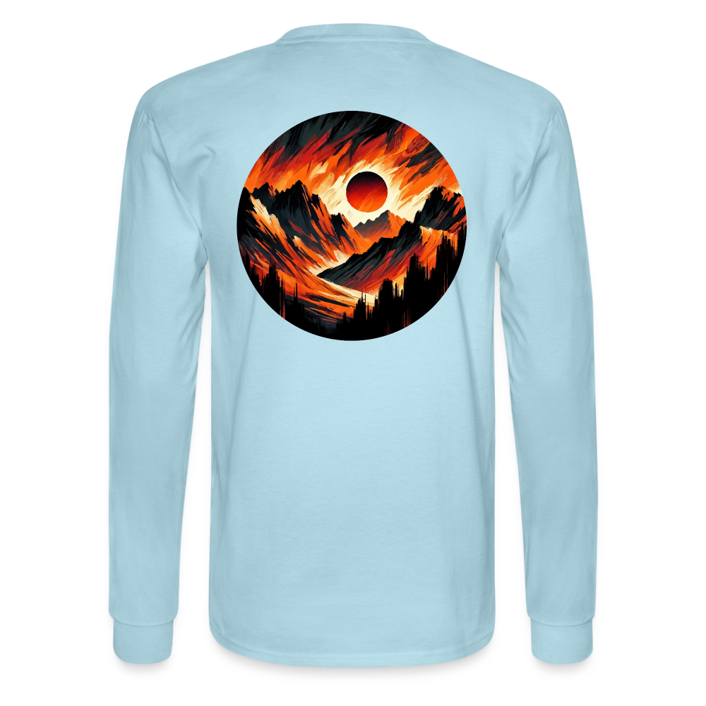 Men's Orange and Black Mountain Range Graphic Long Sleeve Shirt with Logo - powder blue