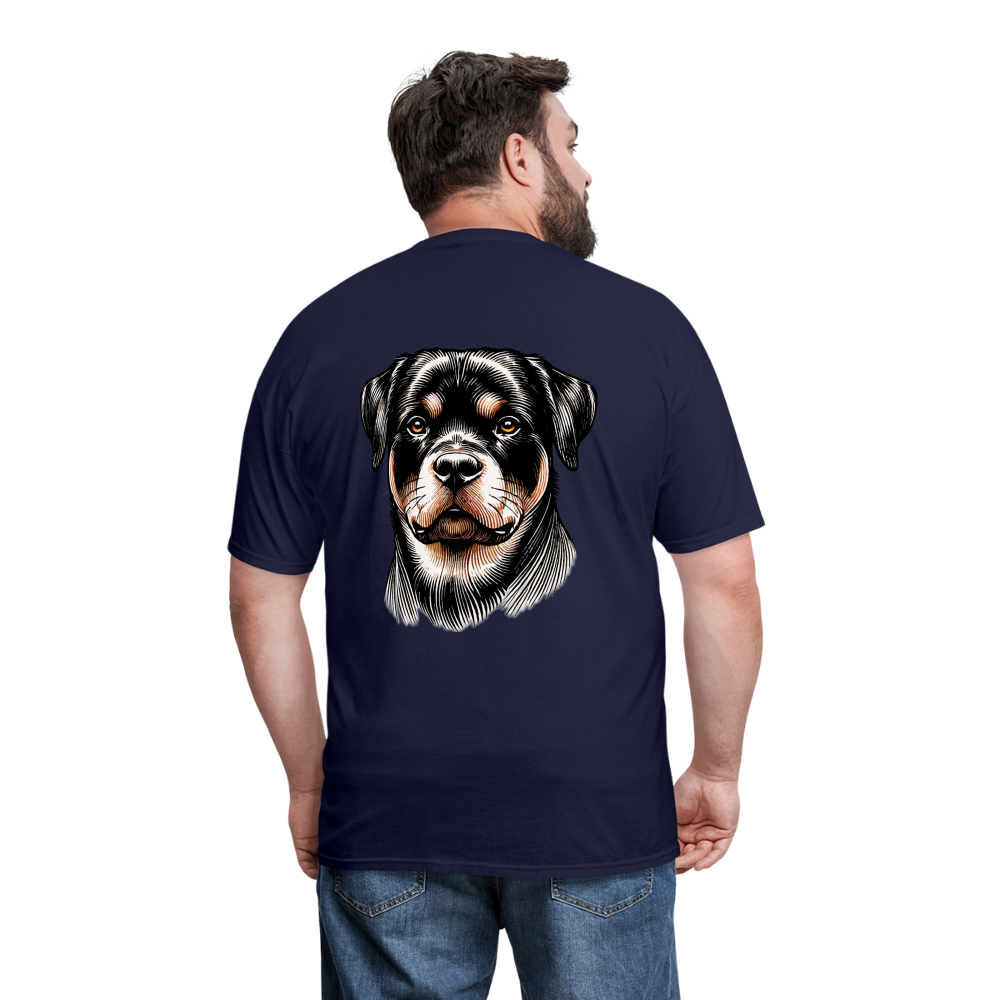 Fine Line Rottweiler Graphic Unisex Classic T-Shirt with Logo - navy