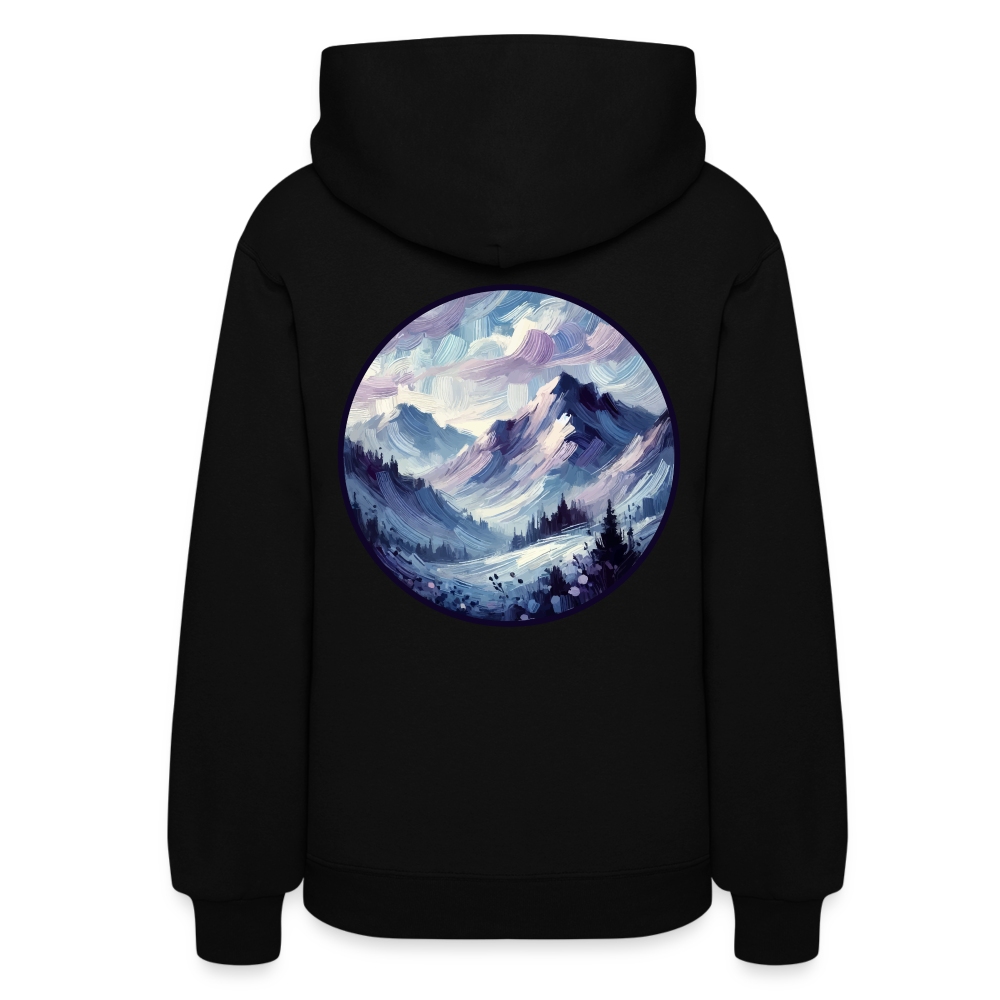 Women's Lavender Blue Mountain Range Graphic Hoodie with Logo - black