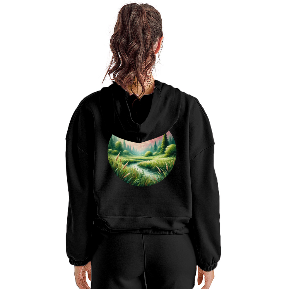 Women’s Meadow Graphic Cropped Hoodie with Logo - black