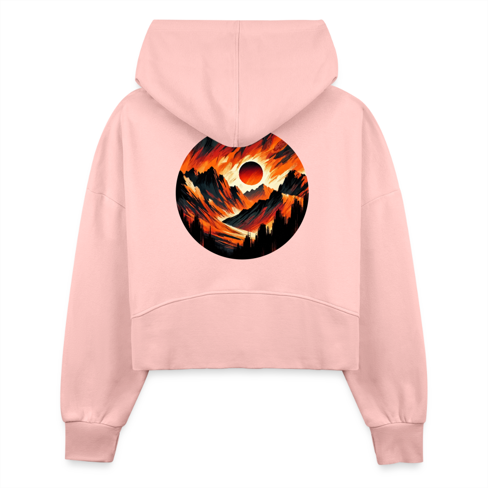 Women's Orange and Black Mountain Range Graphic Half Zip Cropped Hoodie with Logo - light pink