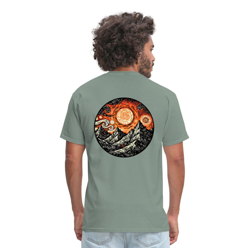 Orange Swirling Mountains Graphic Unisex Classic T-Shirt with Logo - sage