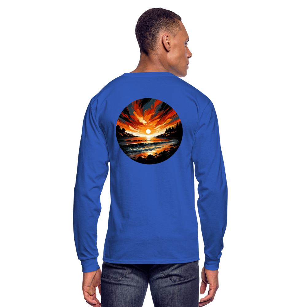 Men's Beach Sunset Graphic Long Sleeve Shirt with Logo - royal blue