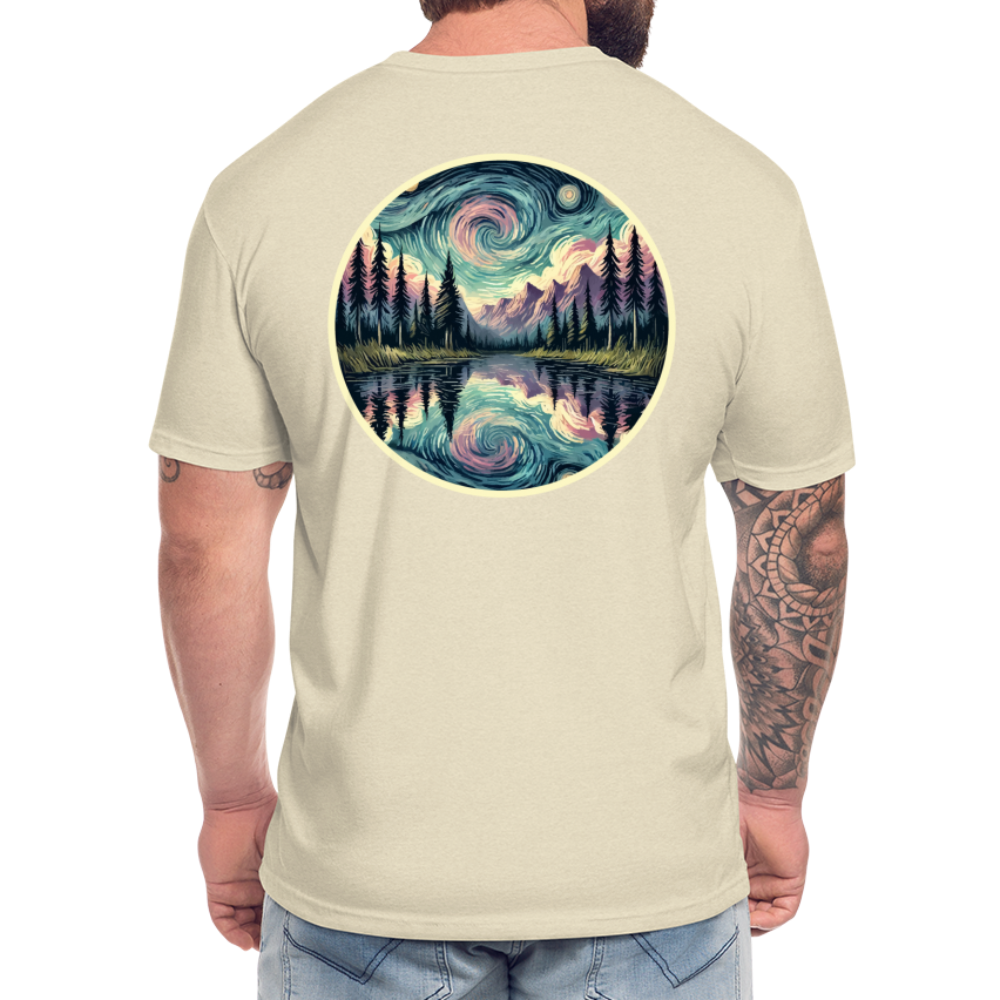 Purple Swirling Sky Reflected on Lake Graphic Unisex Fitted Cotton/Poly T-Shirt with Logo - heather cream