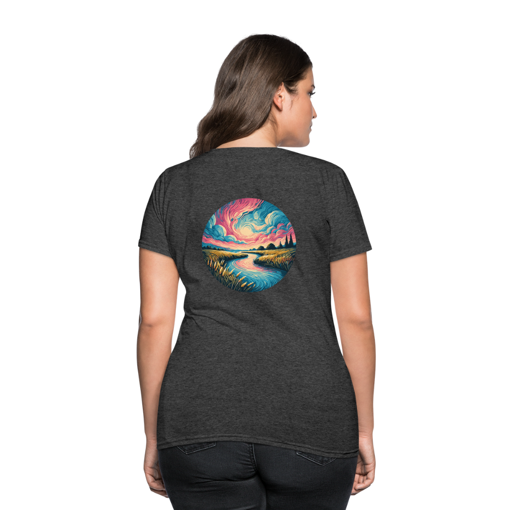 Women's River Pink and Blue Sky T-Shirt with Logo - heather black