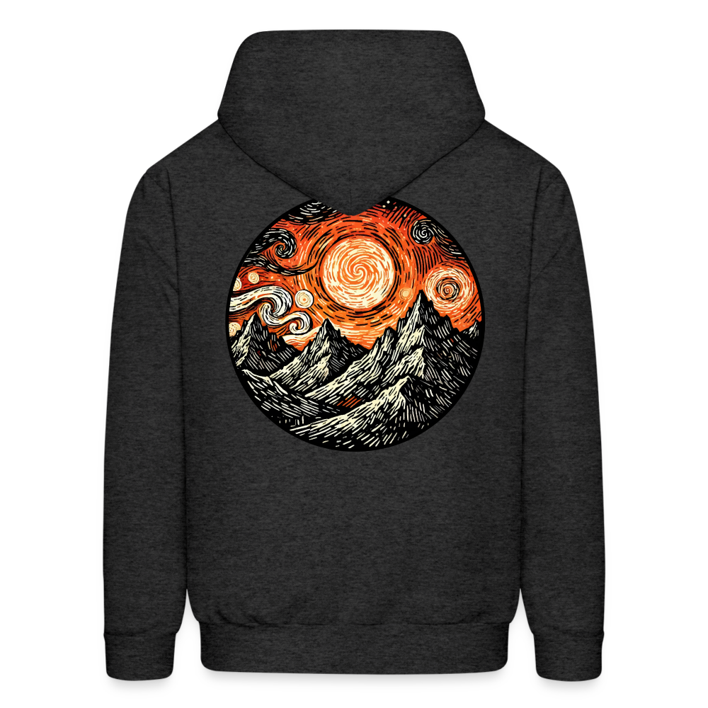 Men's Orange Swirling Mountains Graphic Hoodie with Logo - charcoal grey