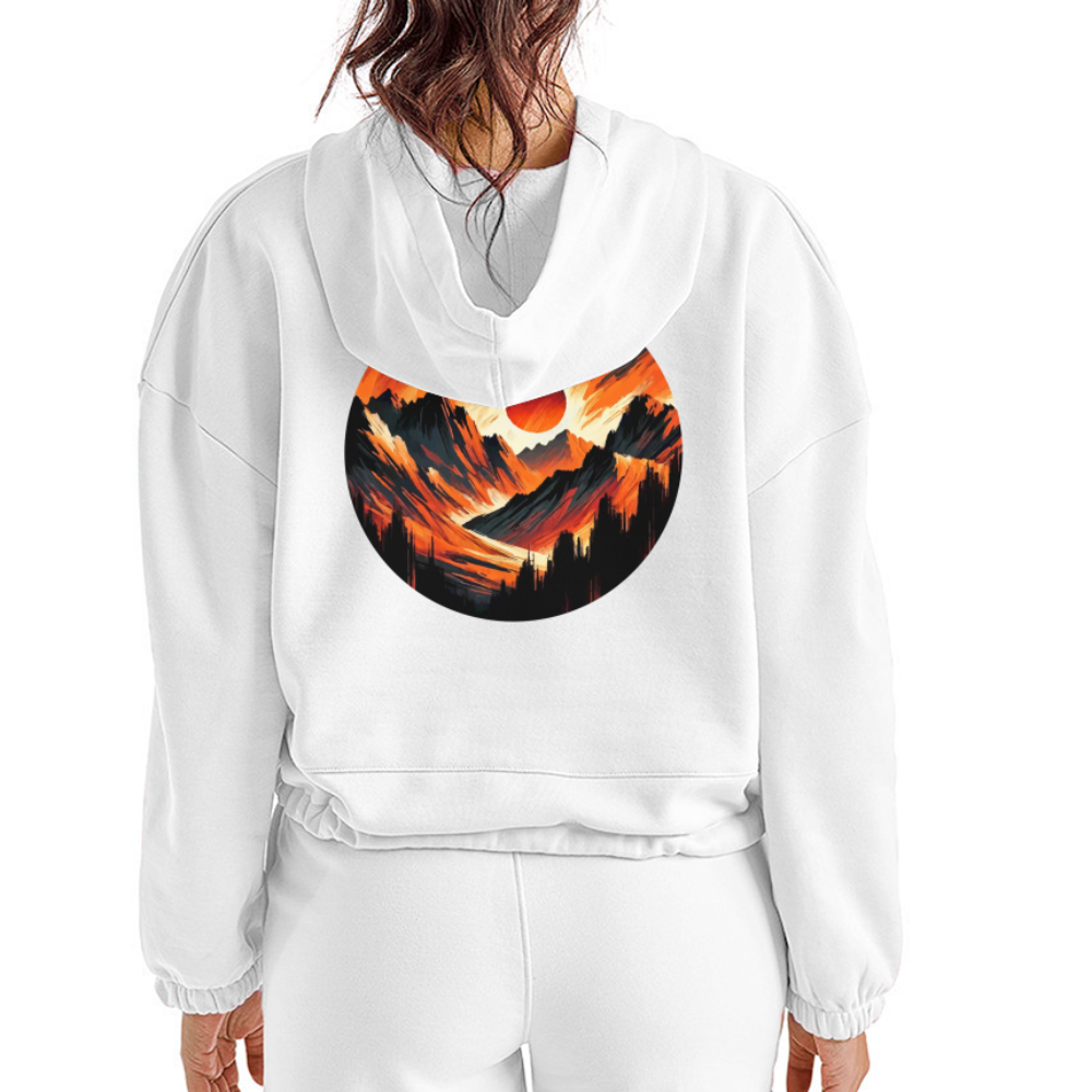 Women’s Orange and Black Mountain Range Graphic Cropped Hoodie with Logo - white