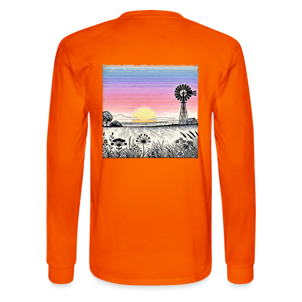 Men's Colored Prairie Landscape Graphic Long Sleeve Shirt with Logo - orange