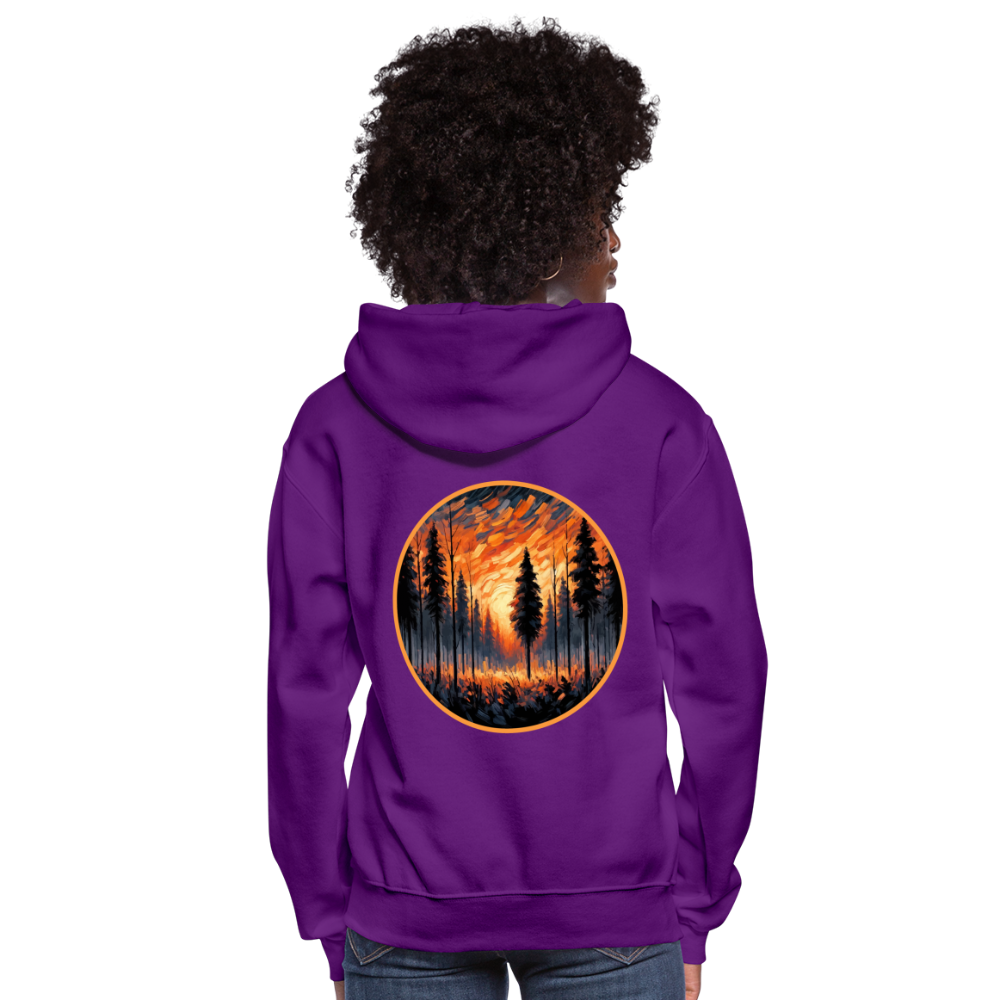 Women's Orange Forest Sunset Graphic Hoodie with Logo - purple