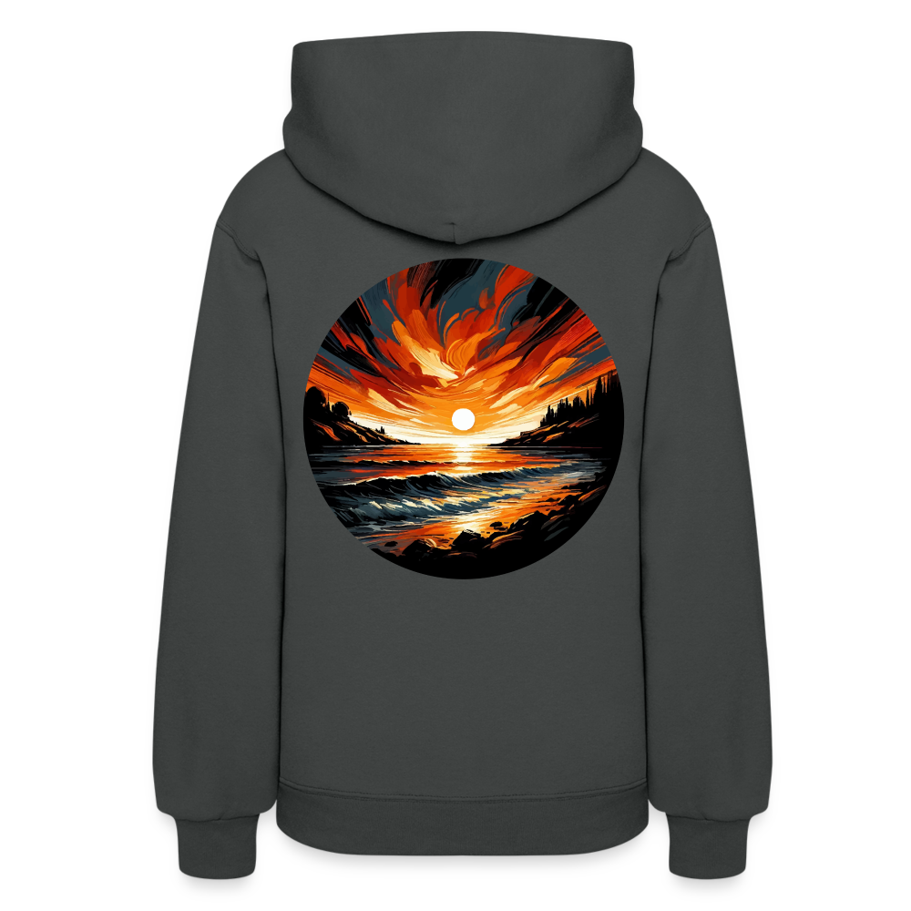 Women's Beach Sunset Graphic Hoodie with Logo - asphalt