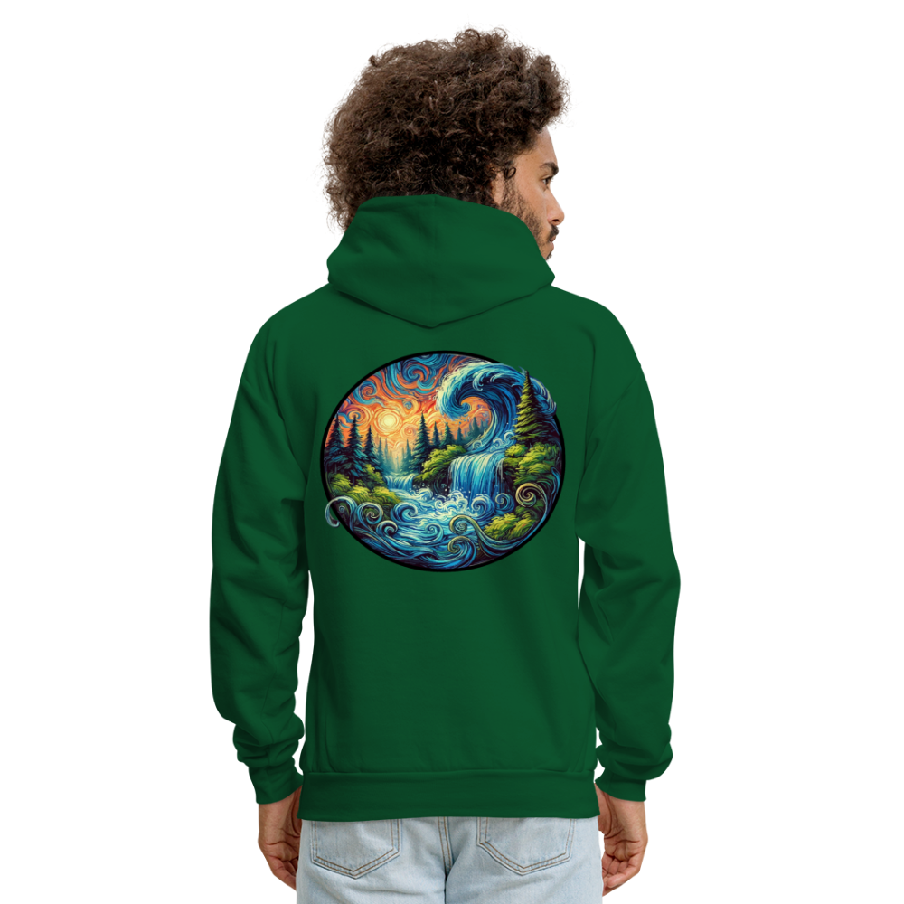 Men's Waterfall Graphic Hoodie with Logo - forest green