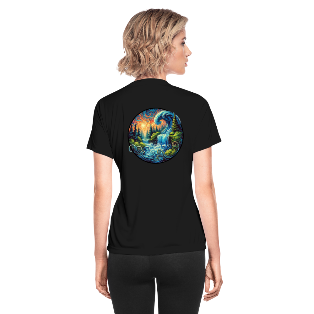 Women's Waterfall Graphic Moisture Wicking Performance T-Shirt with Logo - black