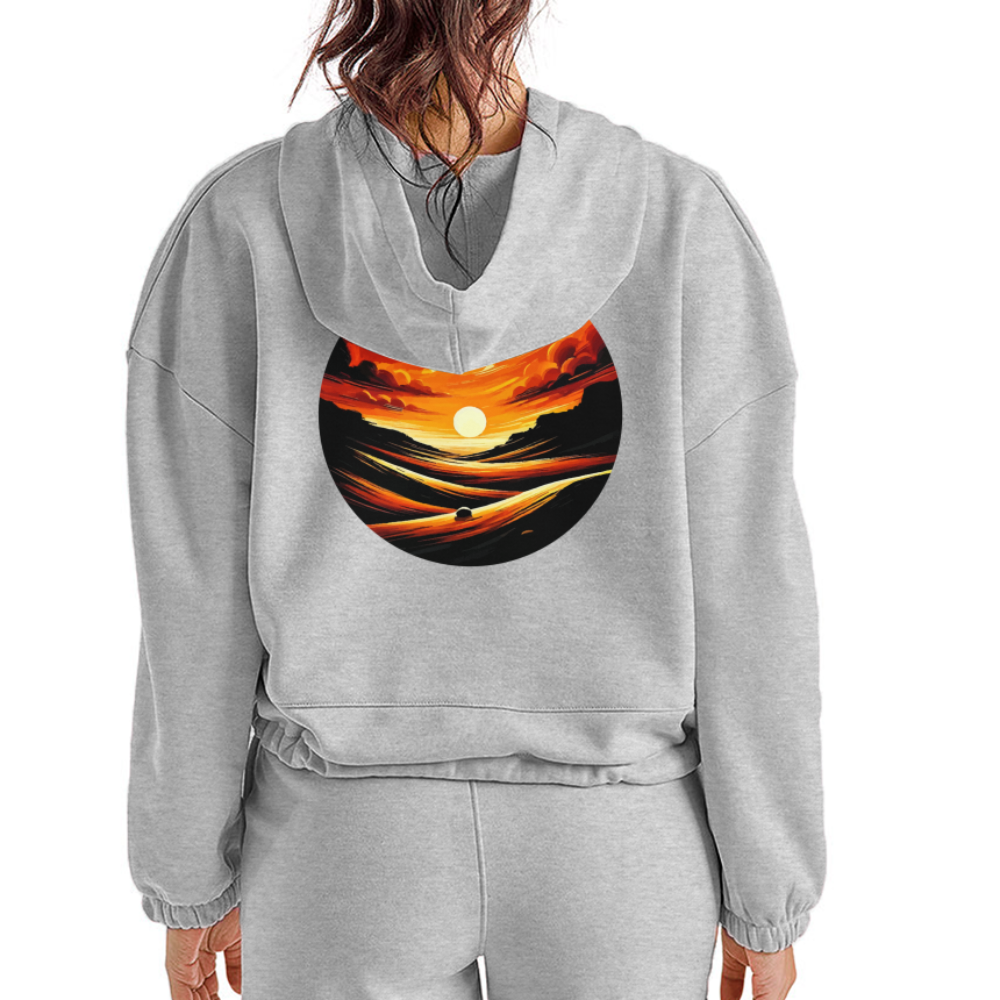 Women’s Desert Sunset Graphic Cropped Hoodie with Logo - heather gray