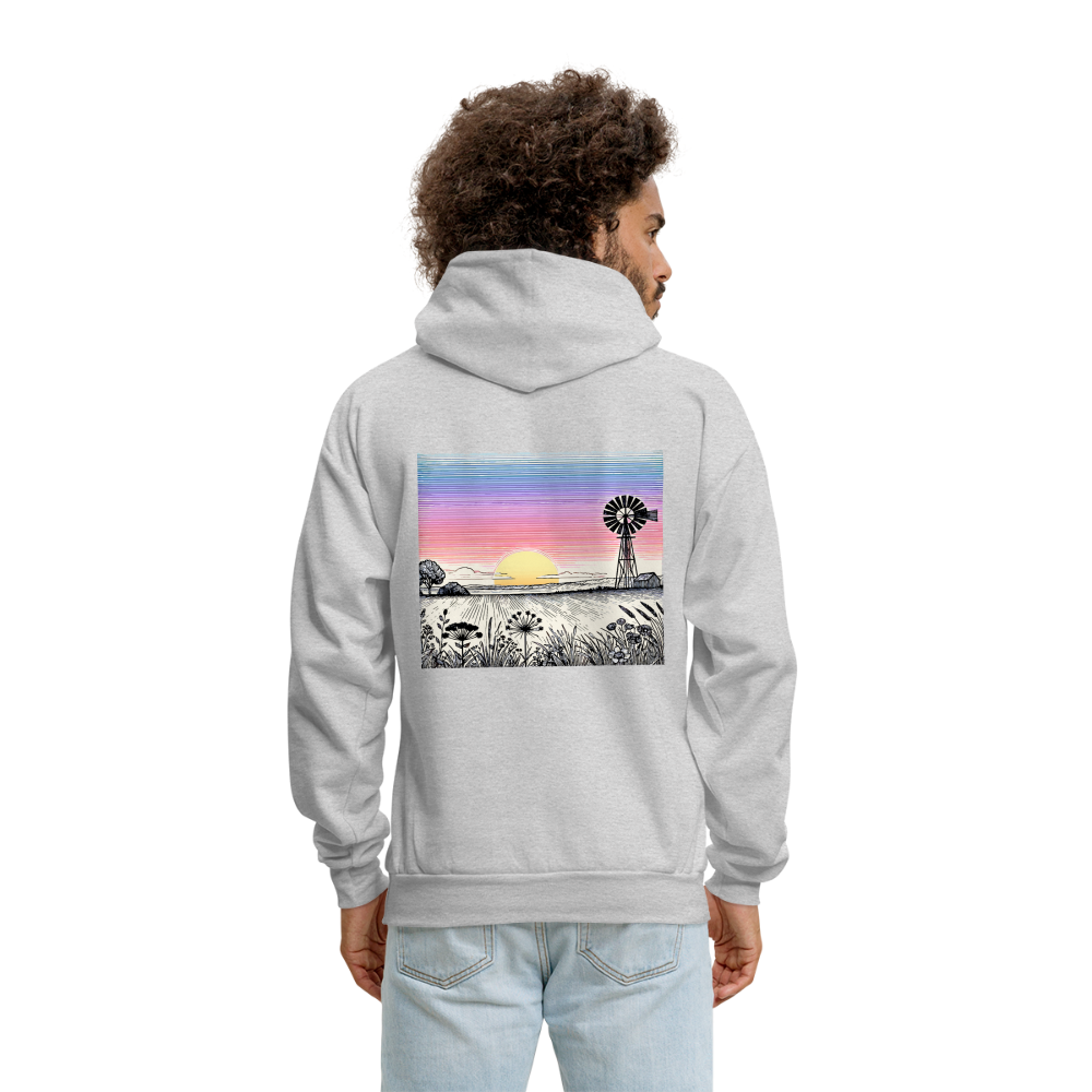 Men's Colored Prairie Landscape Graphic Hoodie with Logo - ash 