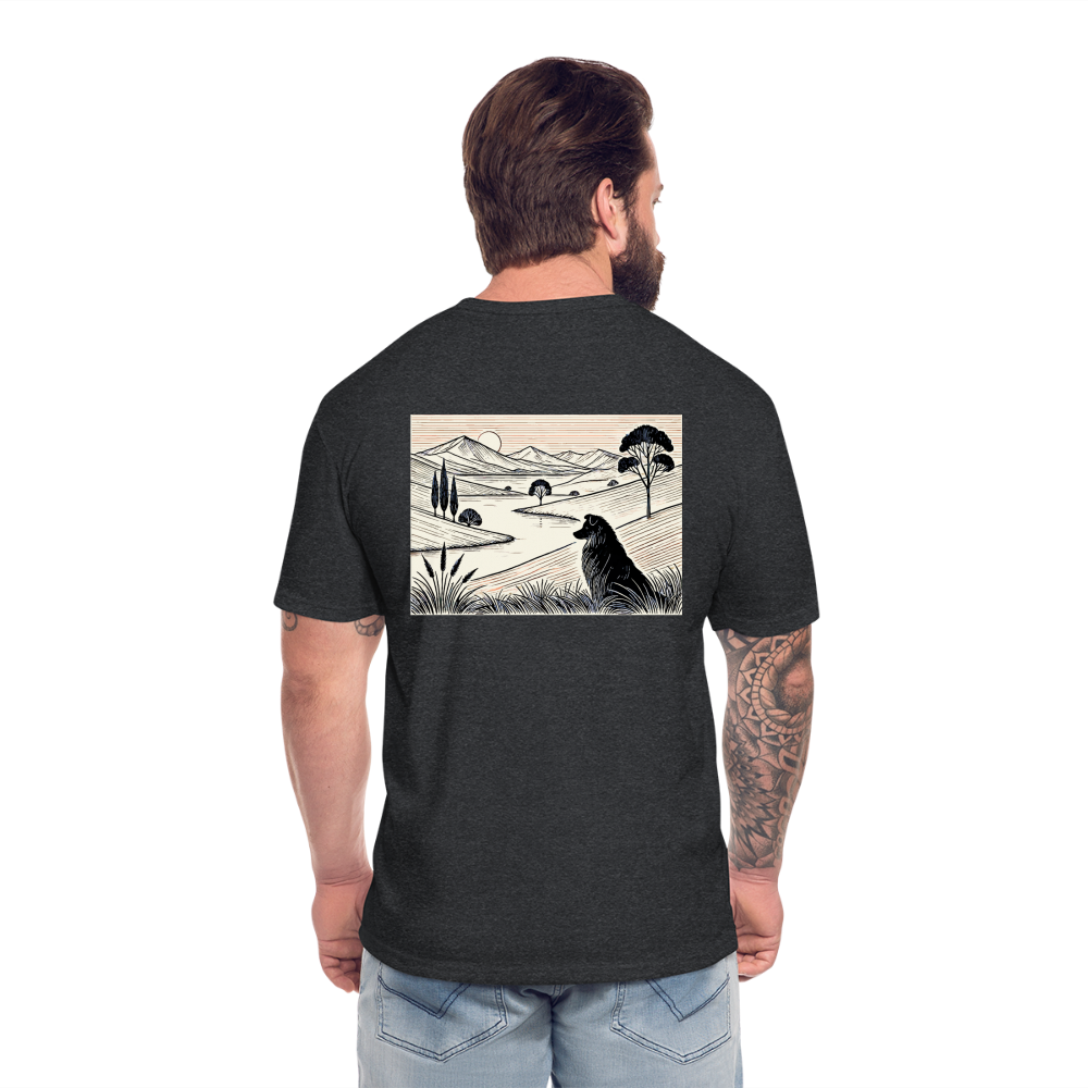 Australian Shepherd Prairie Graphic Unisex Fitted Cotton/Poly T-Shirt with Logo - heather black