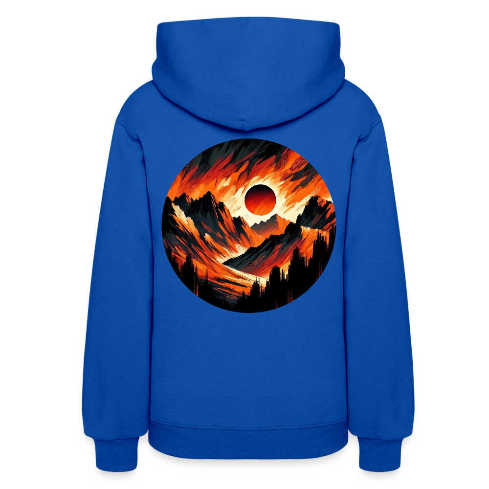 Women's Orange and Black Mountain Range Graphic Hoodie with Logo - royal blue