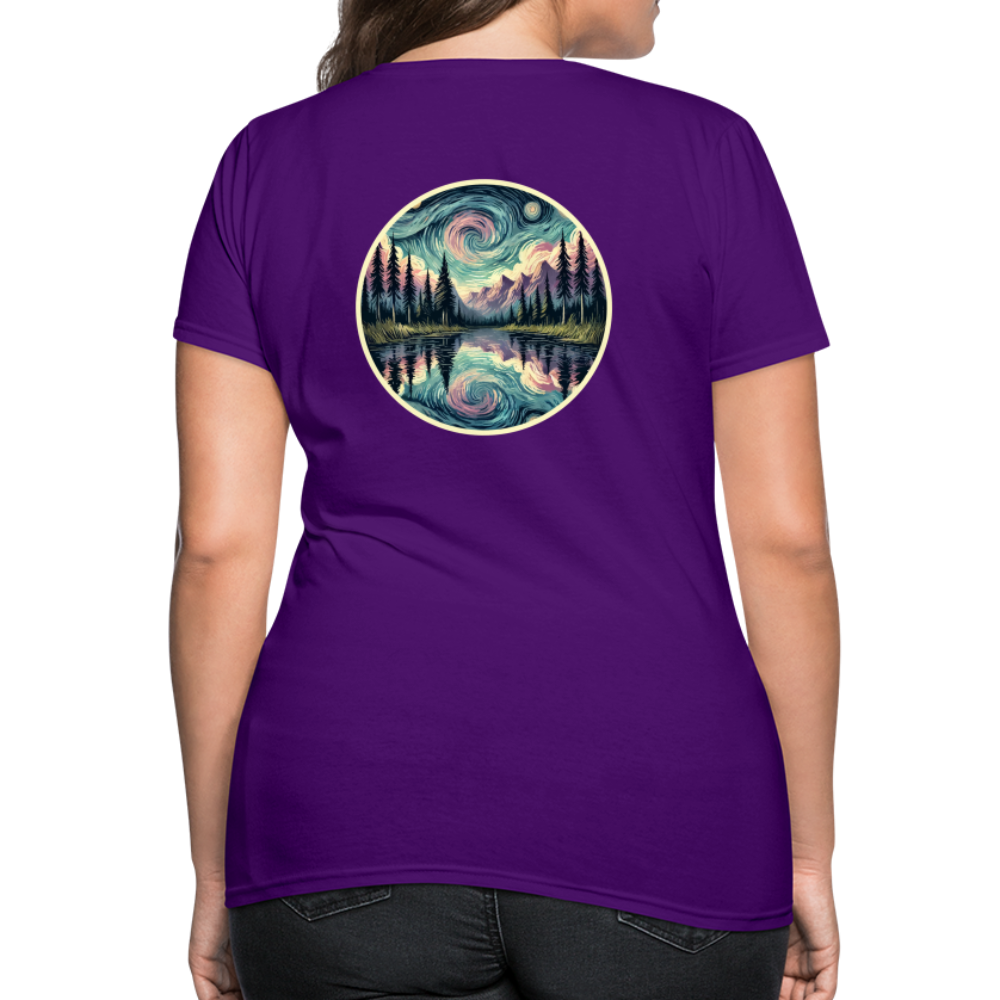 Women's Purple Swirling Sky Reflected on Lake Graphic T-Shirt with Logo - purple