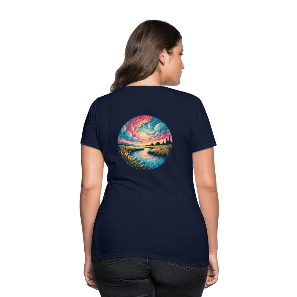 Women's River Pink and Blue Sky T-Shirt with Logo - navy