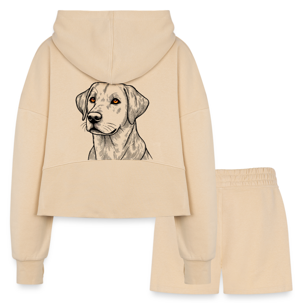 Women’s Fine Line Labrador Graphic Half Zip Cropped Hoodie & Jogger Short Set with Logo - nude