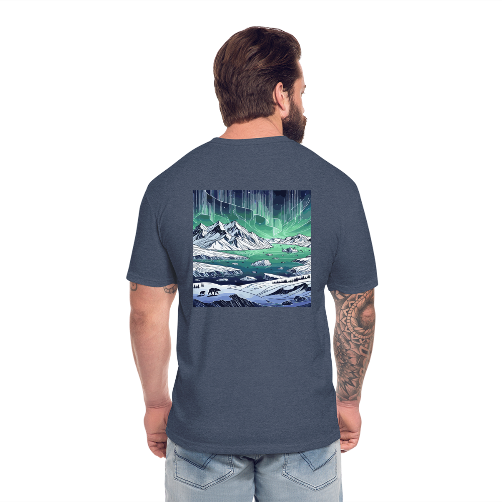 Colored Northern Lights Arctic Landscape Graphic Unisex Fitted Cotton/Poly T-Shirt with Logo - heather navy