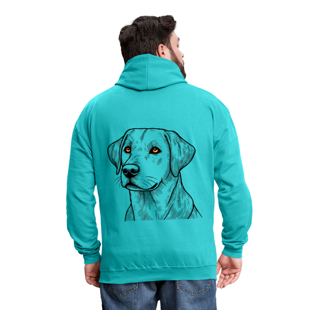 Fine Line Labrador Graphic Unisex Contrast Hoodie with Logo - scuba blue/asphalt