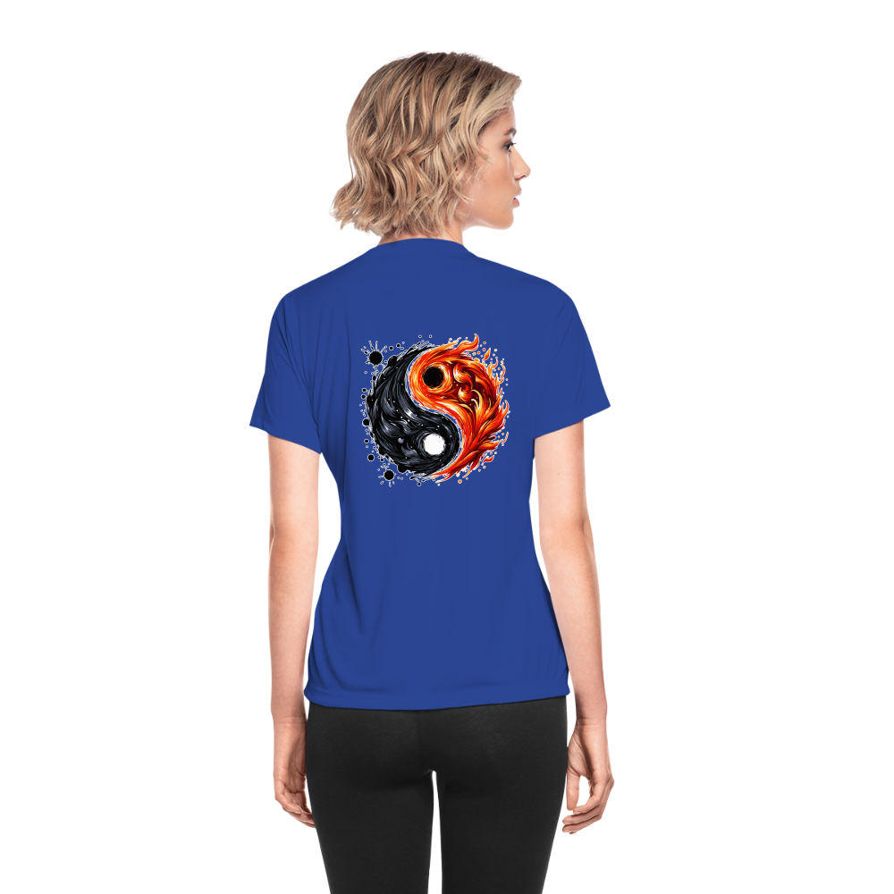 Women's Official Ink and Ember  Yin and Yang Moisture Wicking Performance T-Shirt with Logo - royal blue