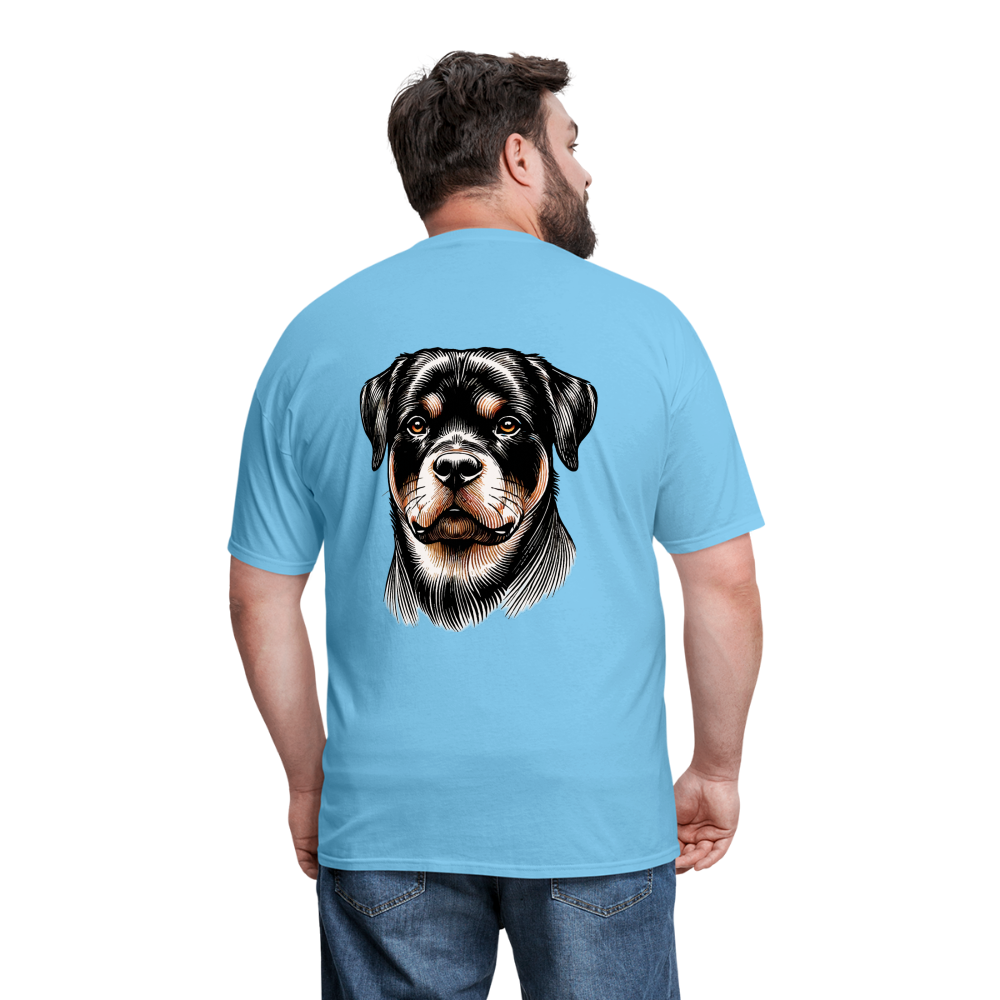 Fine Line Rottweiler Graphic Unisex Classic T-Shirt with Logo - aquatic blue