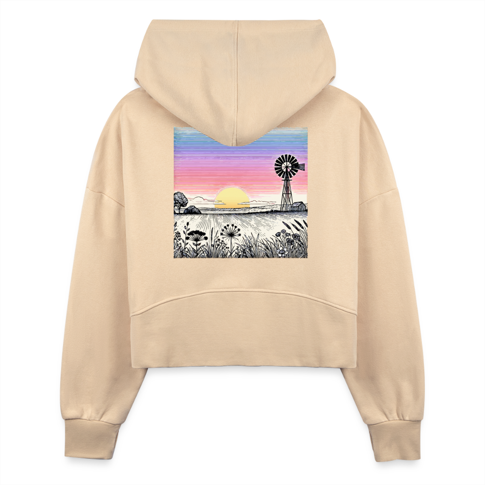 Women's Colored Prairie Landscape Graphic Half Zip Cropped Hoodie with Logo - nude