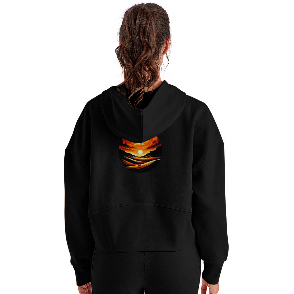 Women's Desert Sunset Graphic Half Zip Cropped Hoodie with Logo - black