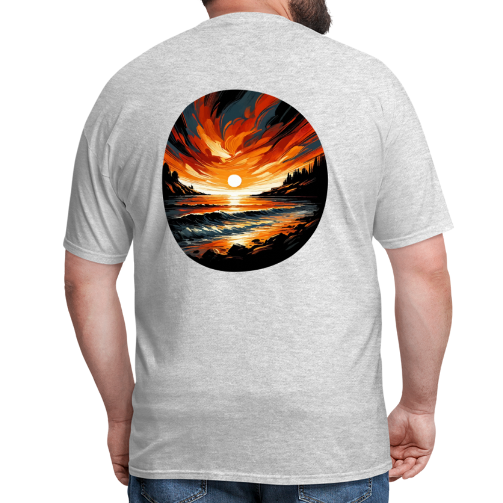 Beach Sunset Graphic Unisex Classic T-Shirt with Logo - heather gray