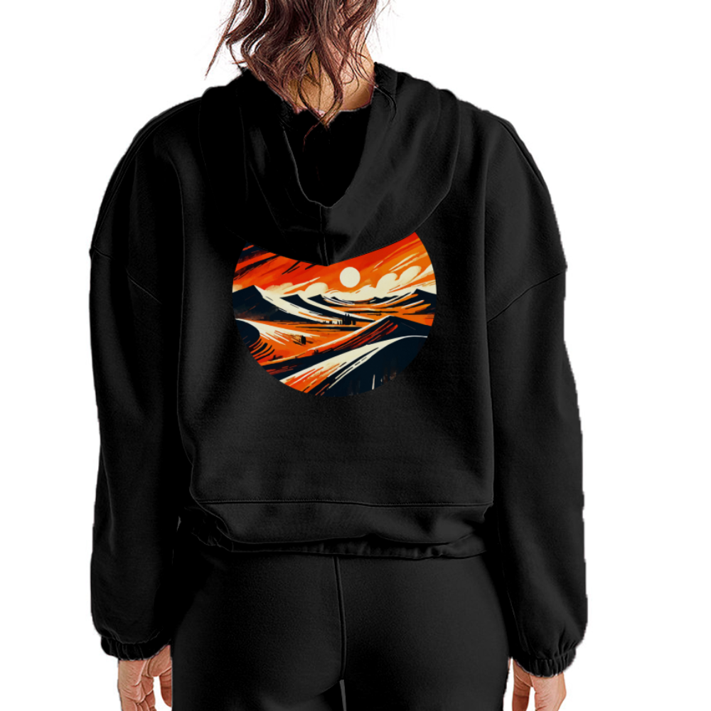 Women’s Desert Dunes Graphic Cropped Hoodie with Logo - black