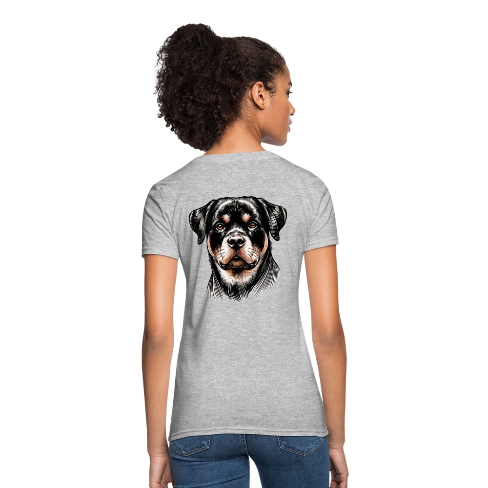 Fine Line Rottweiler Graphic Women's T-Shirt with Logo - heather gray