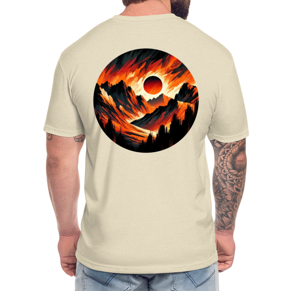 Orange and Black Mountain Range Graphic Unisex Fitted Cotton/Poly T-Shirt with Logo - heather cream