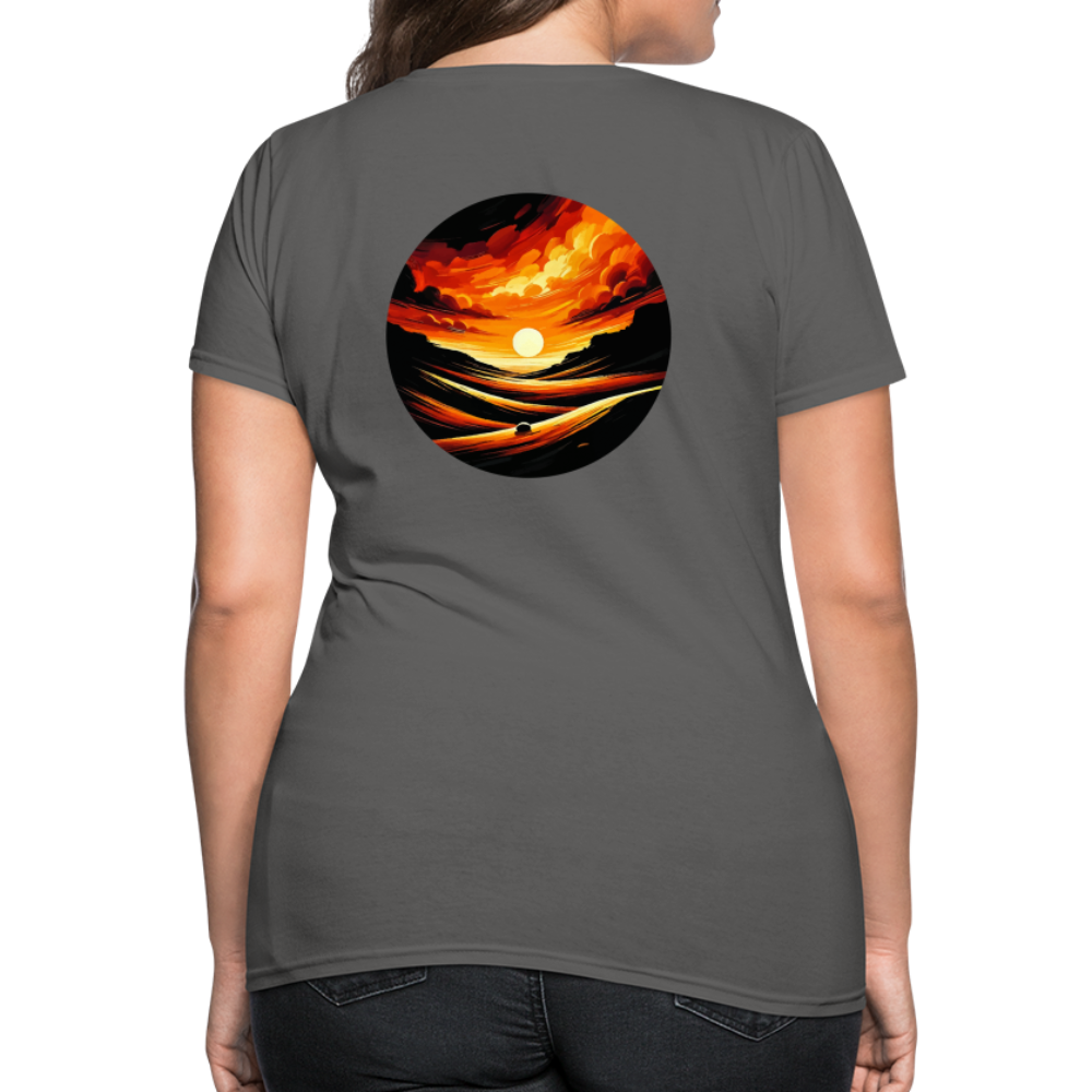 Women's Desert Sunset Graphic T-Shirt with Logo - charcoal