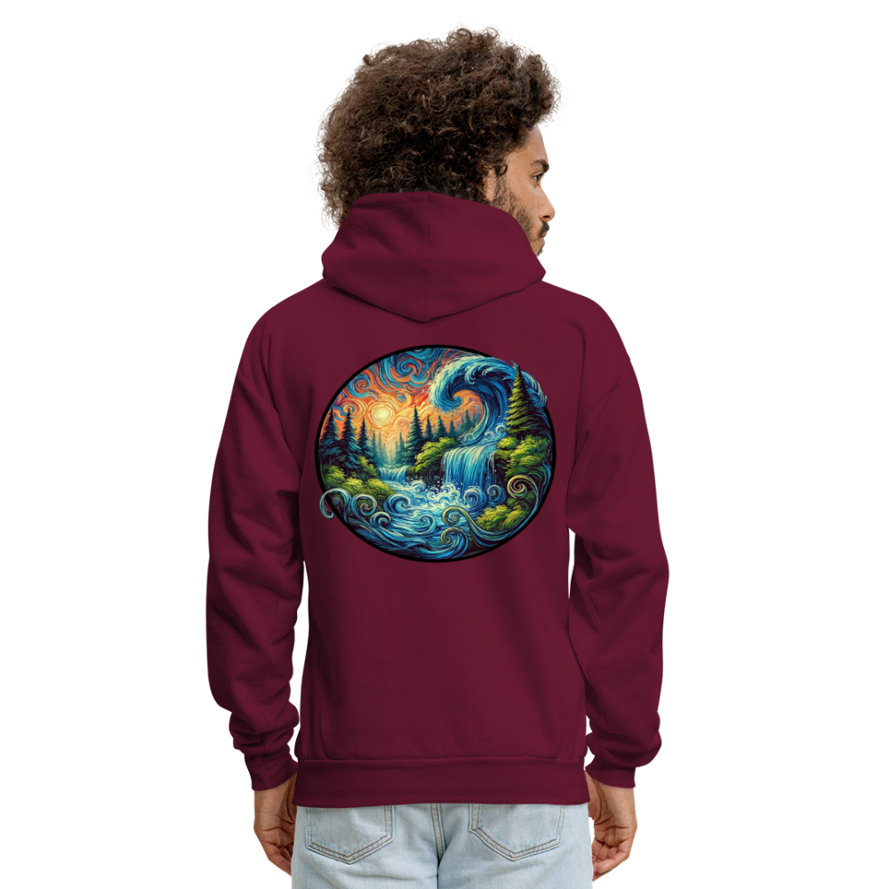 Men's Waterfall Graphic Hoodie with Logo - burgundy