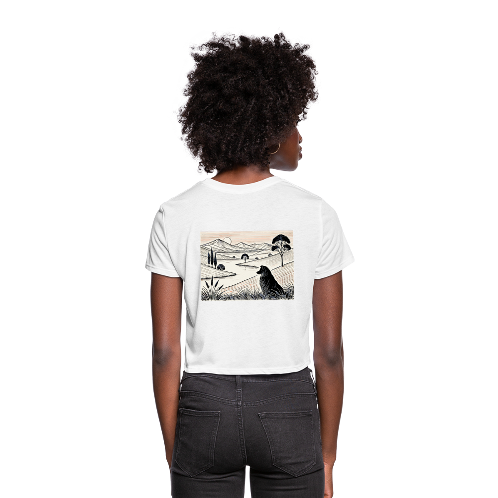 Women's Australian Shepherd Prairie Graphic Cropped T-Shirt with Logo - white