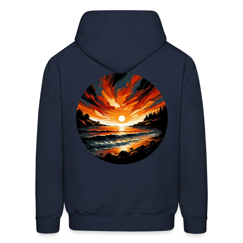 Men's Beach Sunset Graphic Hoodie with Logo - navy