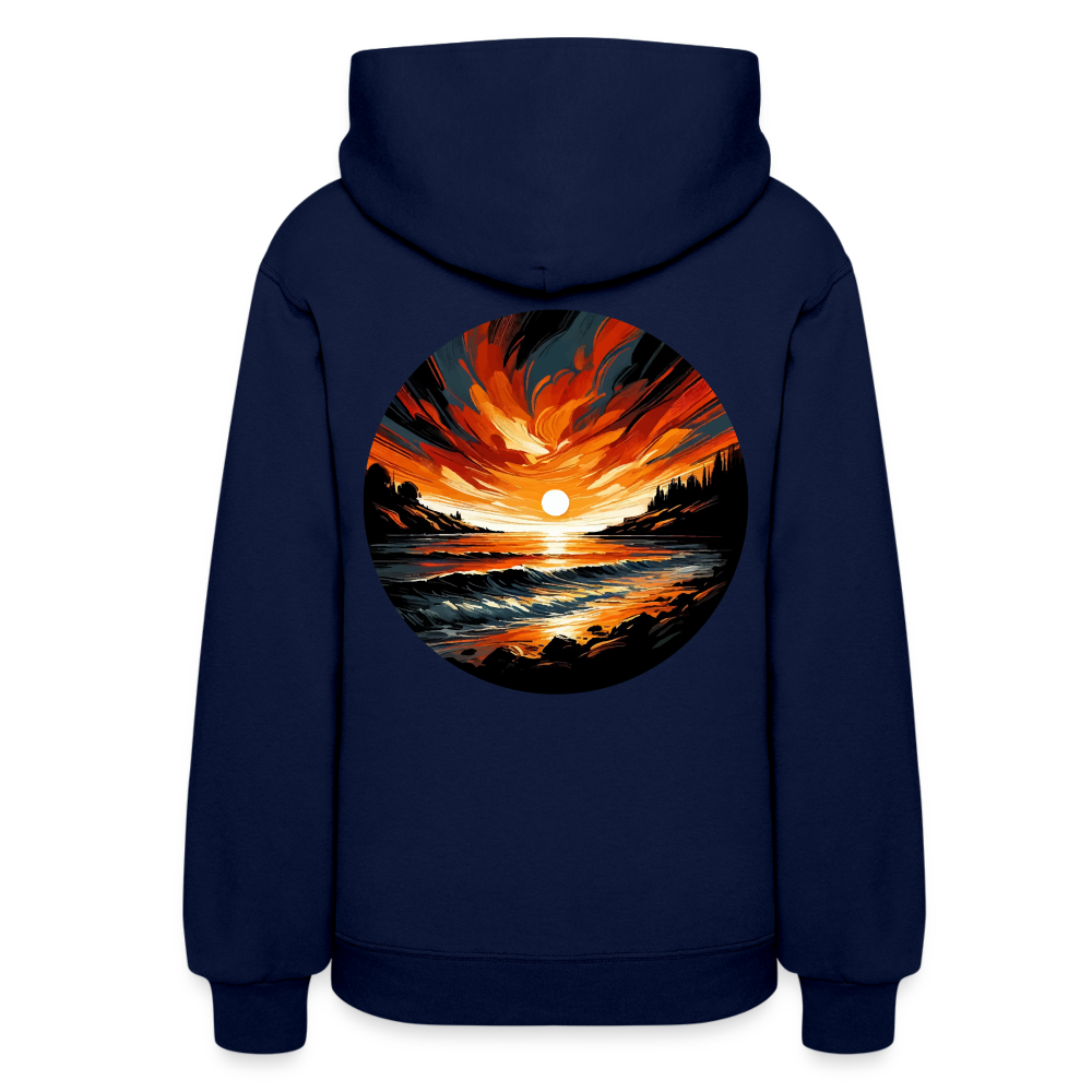 Women's Beach Sunset Graphic Hoodie with Logo - navy