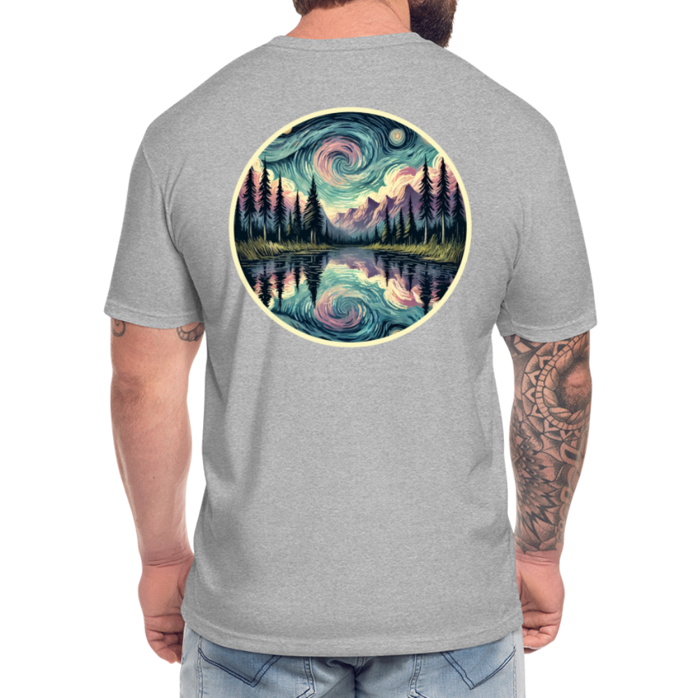 Purple Swirling Sky Reflected on Lake Graphic Unisex Fitted Cotton/Poly T-Shirt with Logo - heather gray