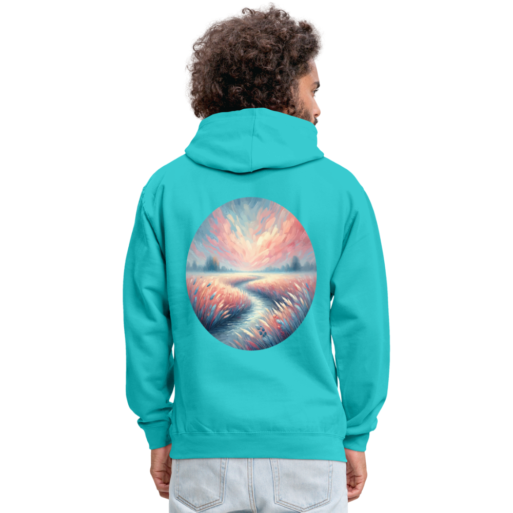 River Meadow Graphic Unisex Contrast Hoodie with Logo - scuba blue/asphalt