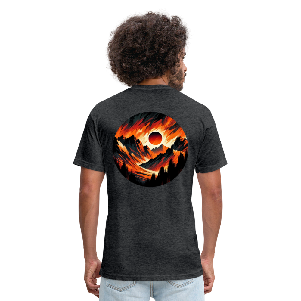 Orange and Black Mountain Range Graphic Unisex Fitted Cotton/Poly T-Shirt with Logo - heather black