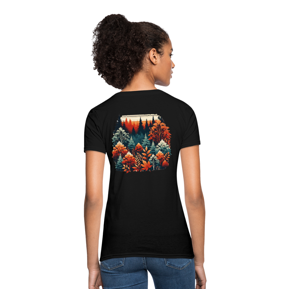 Women's Autumn Leaves Graphic T-Shirt with Logo - black