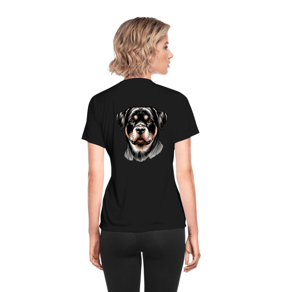 Women's Fine Line Rottweiler Graphic Moisture Wicking Performance T-Shirt with Logo - black