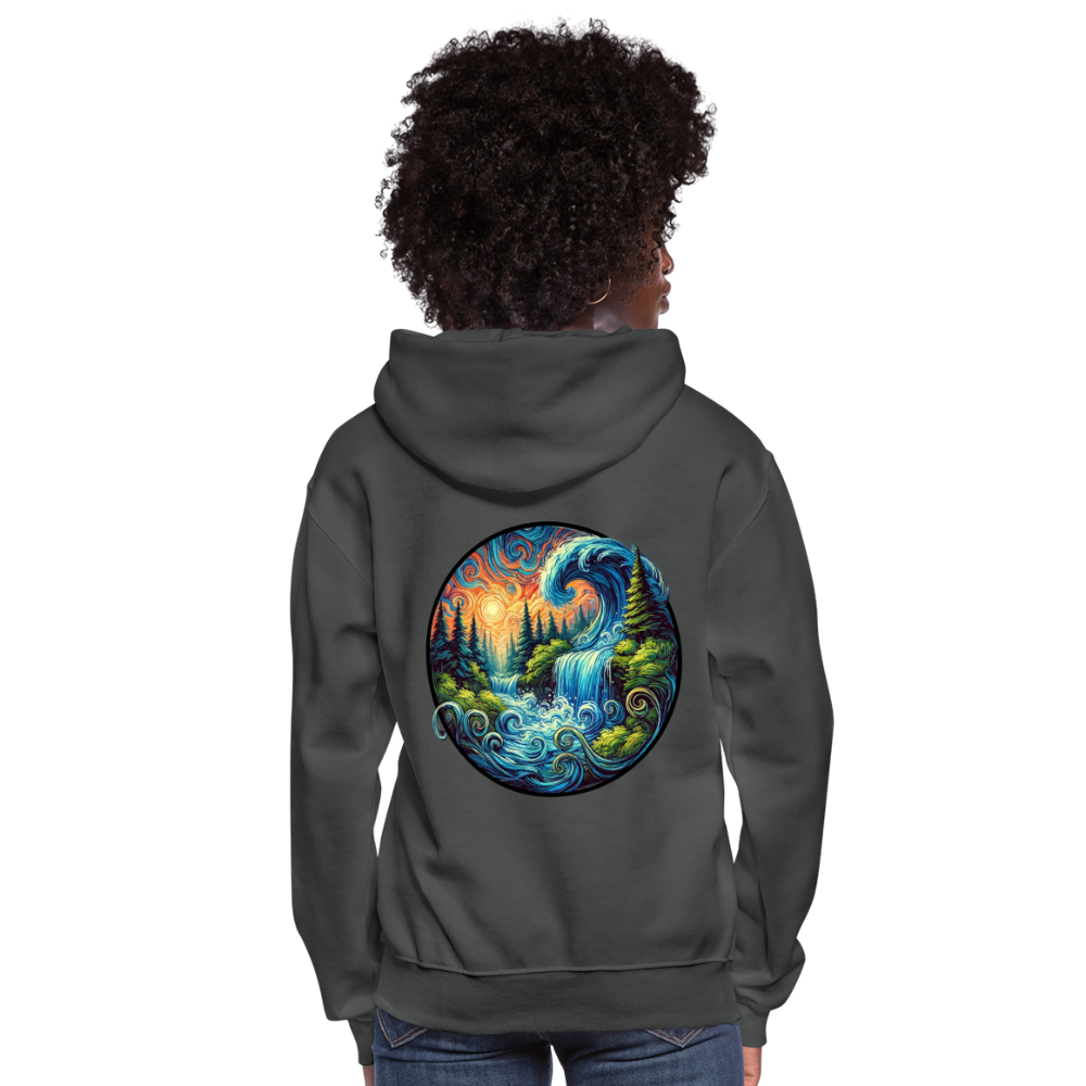 Women's Waterfall Graphic Hoodie with Logo - asphalt