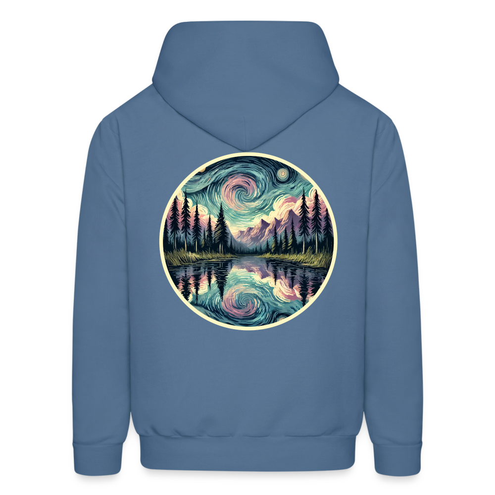 Men's Purple Swirling Sky Reflected on Lake Graphic Hoodie with Logo - denim blue