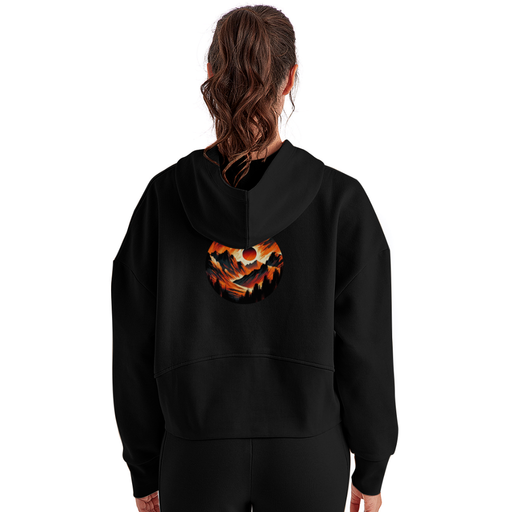 Women's Orange and Black Mountain Range Graphic Half Zip Cropped Hoodie with Logo - black