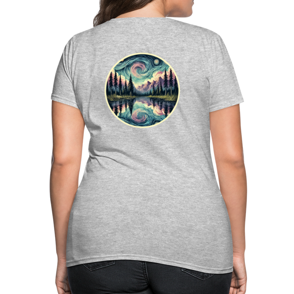 Women's Purple Swirling Sky Reflected on Lake Graphic T-Shirt with Logo - heather gray